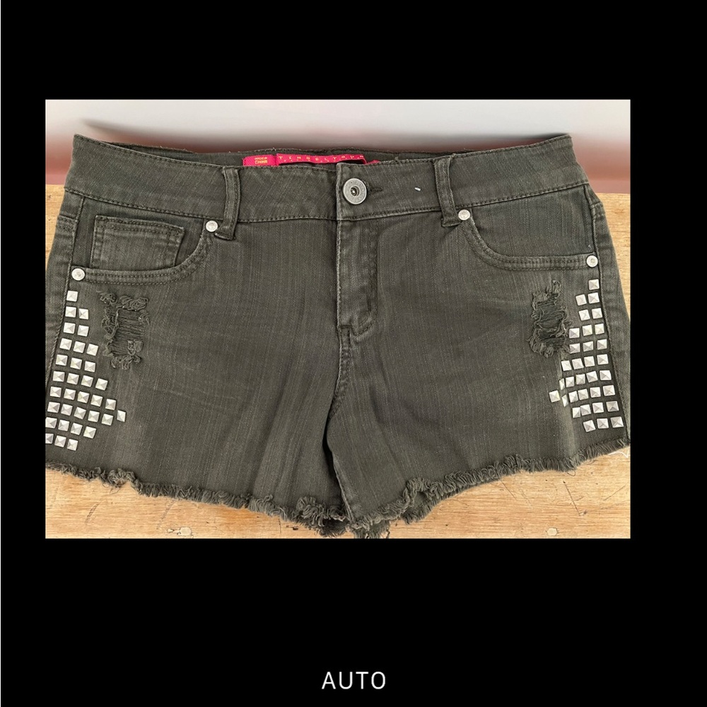 Studded Green Denim Shorts